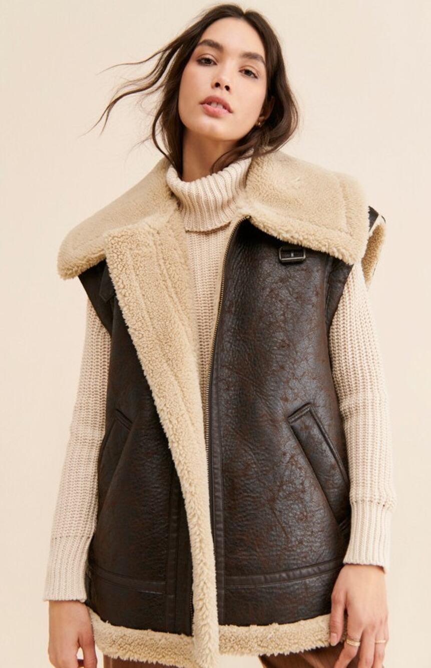 NWT Free People Bad Habits Cozy Waistcoat Vest Brown Tan US Size L Oversized